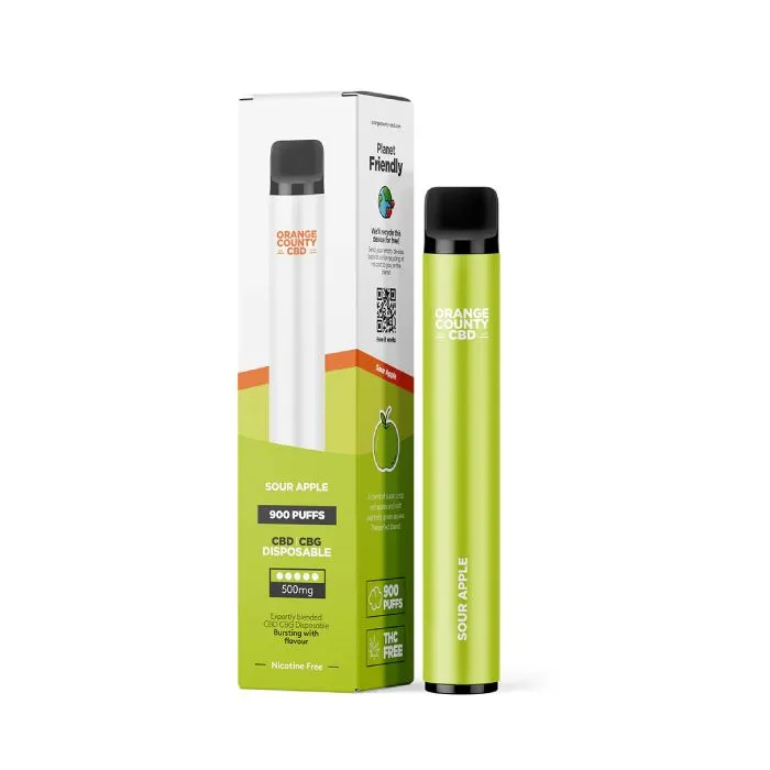 Orange County CBD vape tolló, savanyú alma ízben, 250 mg CBD + 250 mg CBG, 3 ml